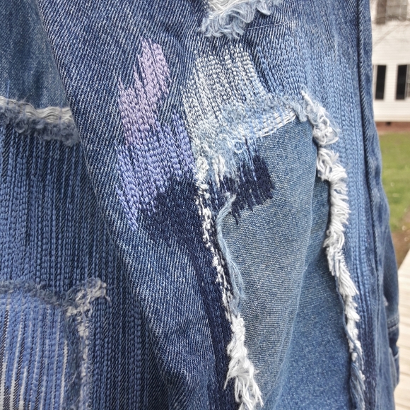 Vintage 90s Jeans Womens Straight Leg Patch Frayed Edge Distressed - Picture 2 of 15